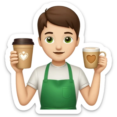 Barista + green apron + latte cup sticker