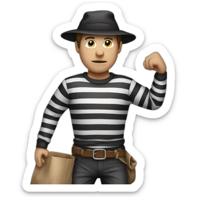 burglar wearing striped shirt (black and white) carrying a sack sticker