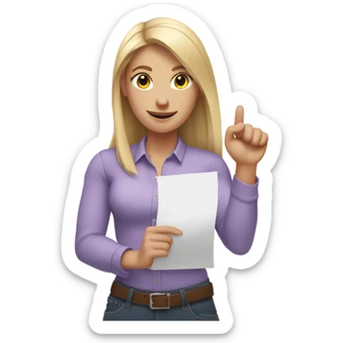White woman with long blonde hair, wearing a light purple shirt, showing off a completed to do list in one hand, and flexing her other arm sticker