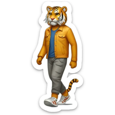 Walking tiger with pants sticker