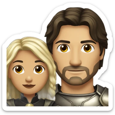 black haired woman and jaime lannister from game of thrones, cute couple sticker