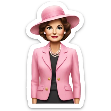 Jackie Kennedy in pink suit and hat sticker