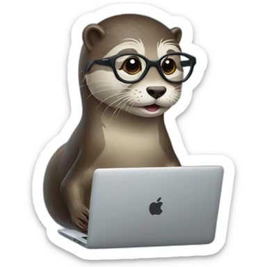 female vet otter with glasses use a macbook sticker