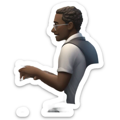 trader with computer sticker