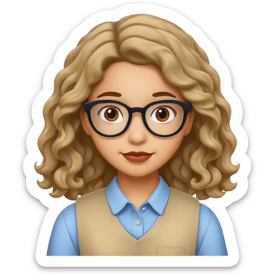 hispanic nerd girl wavy hair light skin tone sticker