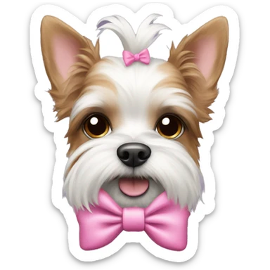 Biewer Terrier with pink bow sticker