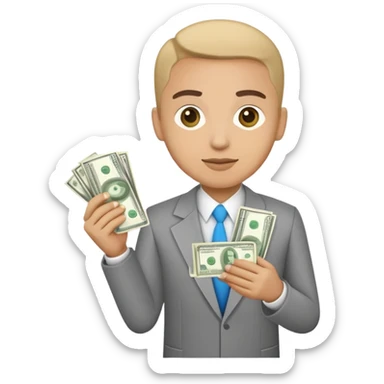 Bank teller holding cash sticker