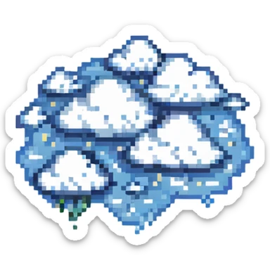 Add whimsical white clouds in the background to make it more fantastical, pixel art style, keep the cute and detailed look, bright fantasy atmosphere. sticker