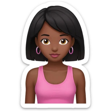 chica morena , corte de cabello negro y medio, con una blusa de tirantes simple, rosa y coquette sticker
