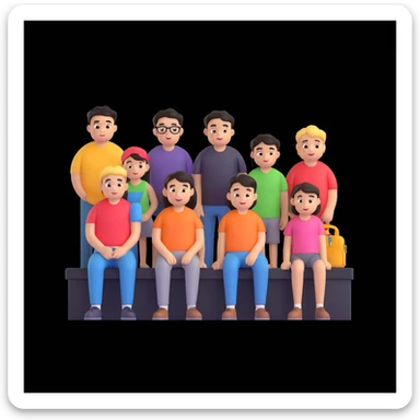 depict 8 people, 5 of which are girls and 4 are boys sticker