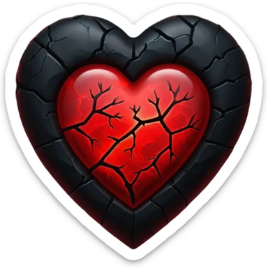 iOS style emoji, dark fantasy heart, black cracked heart, red inner glow, glossy sticker