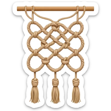 Macramé icon, intricate knot patterns, natural cords, woven texture, minimalistic style, clean lines, transparent background. sticker