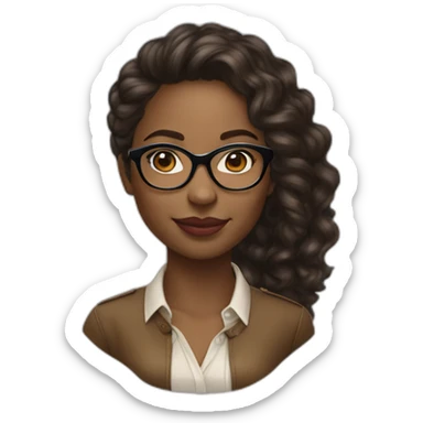 young black woman software engineer with eyeglasses with curly brown hair with ralph lauren blouse sticker