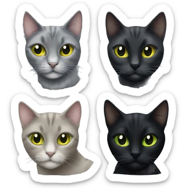 Large gray cat with green eyes and small black cat with yellow eyes  sticker