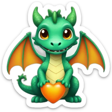 Cute dragon holding a orange heart sticker
