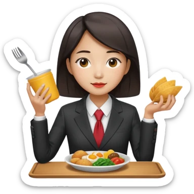 A Korean woman wearing a suit and serving food sticker