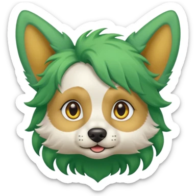 green haired dog with big ear piercing on tip of the ear sticker