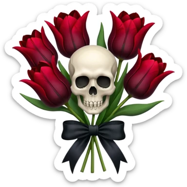 goth tulip bouquet with black tulips and skull charm on ribbon sticker