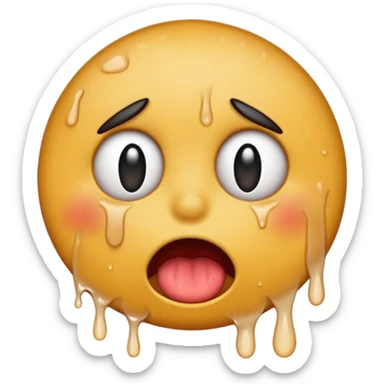 Generate a distressed and sweaty round emoji with white tears dripping off of its tongue sticker
