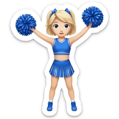 give me a full-length cheerleader with blue pom poms  sticker