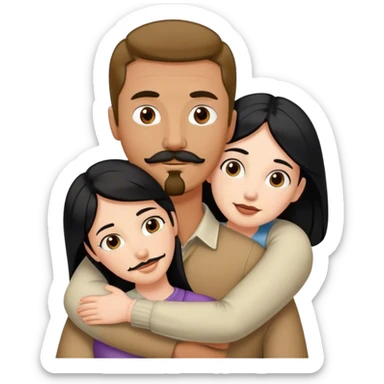 Tall tan man with brown mustache and goatee hugging a short pale woman with long black hair sticker