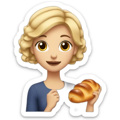 Blonde girl with short hair holding a challah sticker