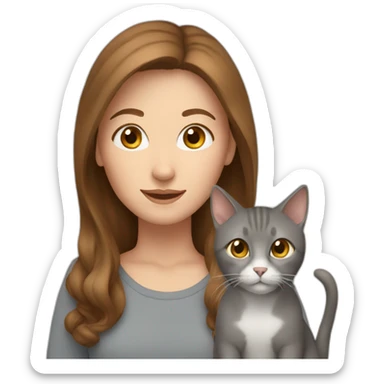 white woman with brown hair and one grey cat and one brown cat sticker