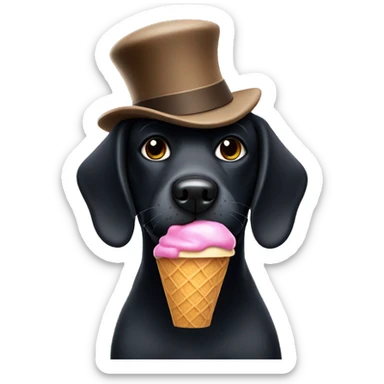 Black dog eating ice cream with hat on sticker
