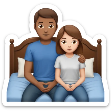 A brown-haired girl and a brown-haired man. They are both on a bed. The girl is sitting on the man.she is sitting on a man sticker