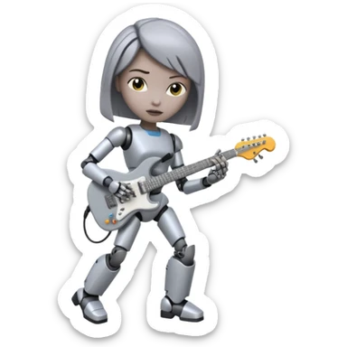 a cyper robot carry her note and electric guitar and try to change the world sticker