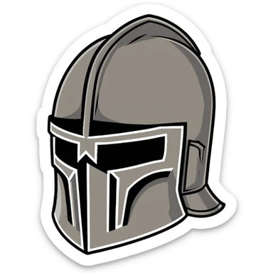 Battle-worn crusader helmet with light rust and historical details sticker