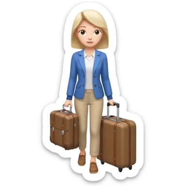 woman carrying a suitcase portrait, head and shoulders only, suitcase handle visible near shoulder, casual travel outfit, confident expression, travel vibe, 3D cartoon style, mobile game icon style, clean background, no text, no watermark sticker