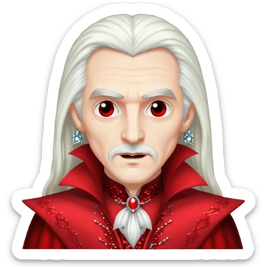 Dracula with long white hair, red sequin outfit sticker