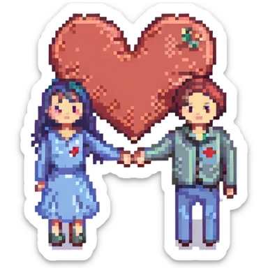 An in love couple with a heart above them, enjoy style sticker