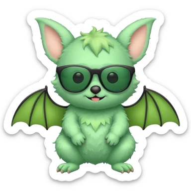 cute green pastel bat with sunglasses, full body sticker