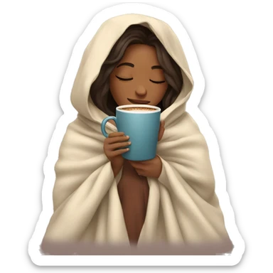 girl inside a blanket / sipping coffee eyes closed sticker