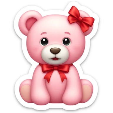 Light Pink teddy bear with red bow sticker