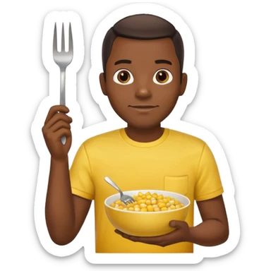 BLACK MAN WITH YELLOW SHIRT, HOLDING AN FORK AND A COOK CORN BOWL sticker