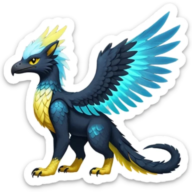 White Iridescent Colorful Exotic White, Gold, Yellow, Silver, Beaked Feathery Nocturnal Neon-glowing Abyssal Lightly Heaven-Cat-Gryphon-Salandit-Nargacuga-Silvally-Vernid-Sergal-Fakémon-Hybrid-Creature (full body) sticker