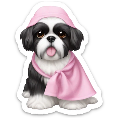 black and white shih tzu wearing a pink bonnet  sticker