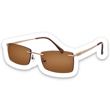 tiny Y2K brown rimless glasses, narrow rectangular lenses, angled view, brown lenses sticker