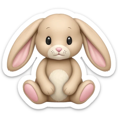 cute beige stuffed bunny with floppy ears, inspired by Jellycat Bashful Bunny, sitting pose, soft texture sticker