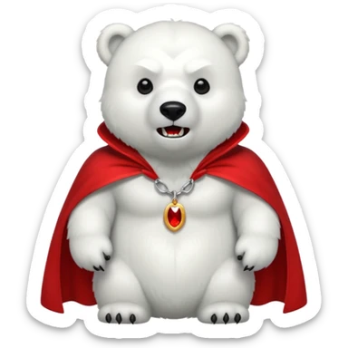 Vampire animal, polar bear in red collar cloak, fangs sticker