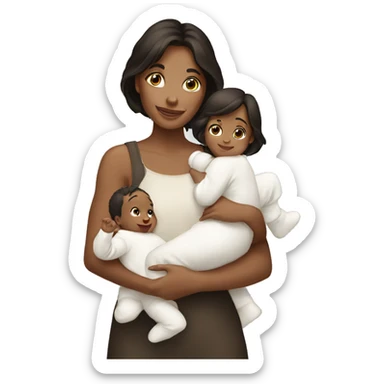 Brunette holding 4 white babies  sticker