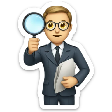 An inspector who holds a magnifying glass in front of his eyes and who hides behind a newspaper sticker