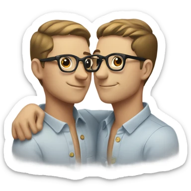 Gay male couple, white, with glasses sharing a kiss sticker