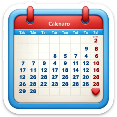 tabla calendario con fondo azúl intenso y rojo sticker