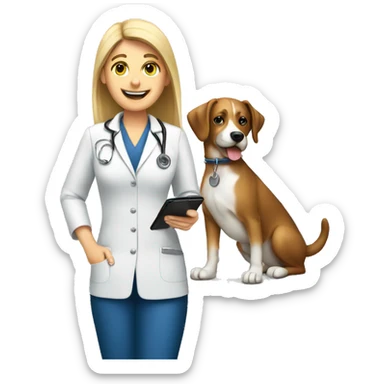 Vet receptionist with dog and phone sticker