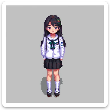 pixel art, Korean girl, 17 years old, school uniform, standing pose sticker