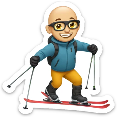bald boy enjoying nature while skiing without hat sticker